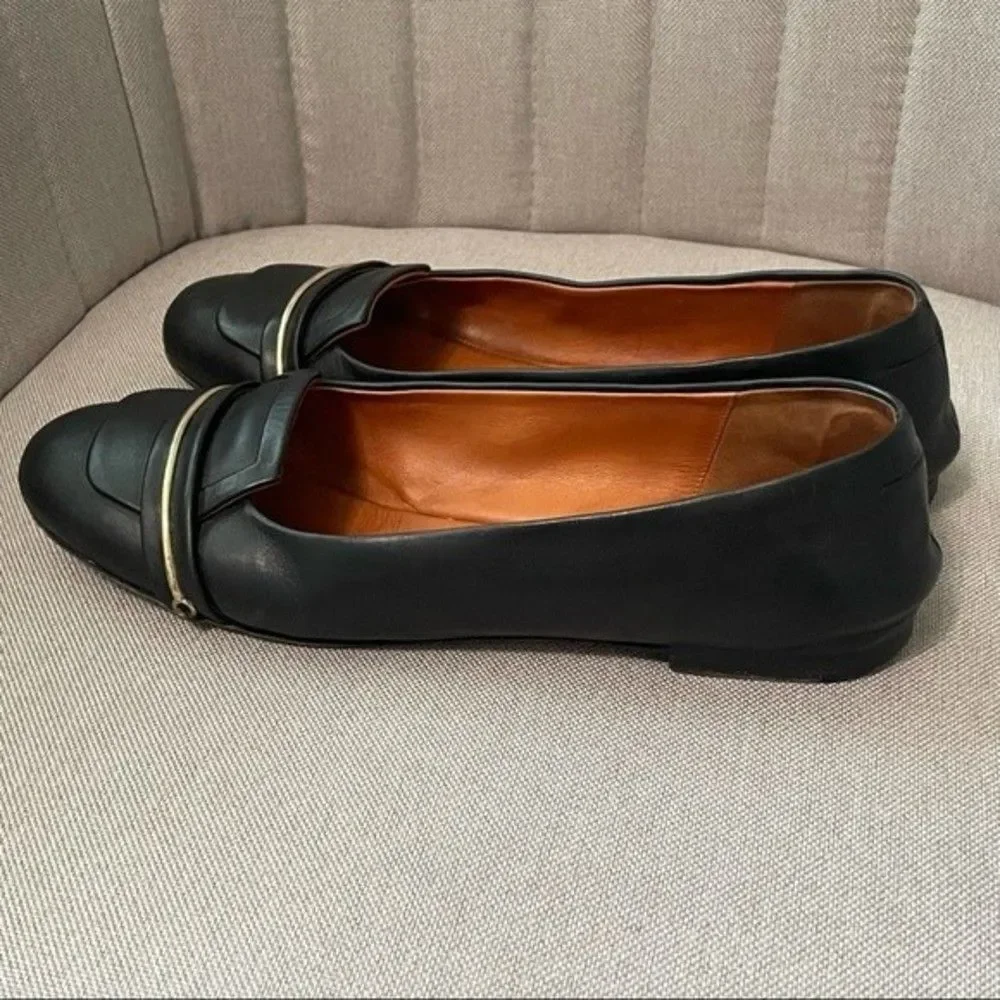Givenchy Black Loafer Flats w/ Gold Bar Accent
